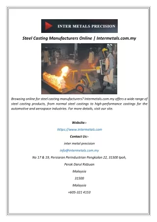 Steel Casting Manufacturers Online  Intermetals.com.my