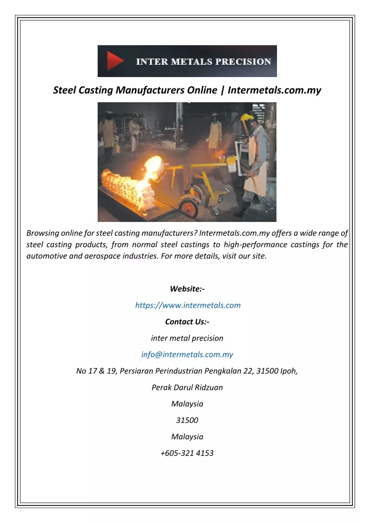 steel casting manufacturers online intermetals