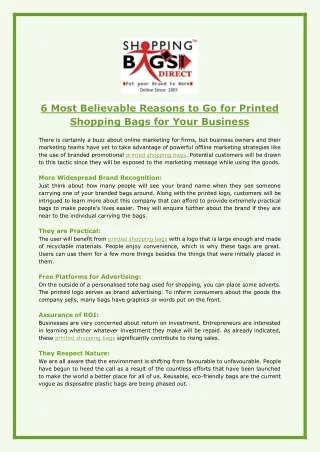 6 Most Believable Reasons to Go for Printed Shopping Bags for Your Business
