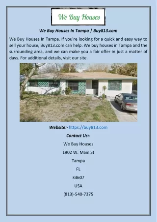 We Buy Houses In Tampa  Buy813