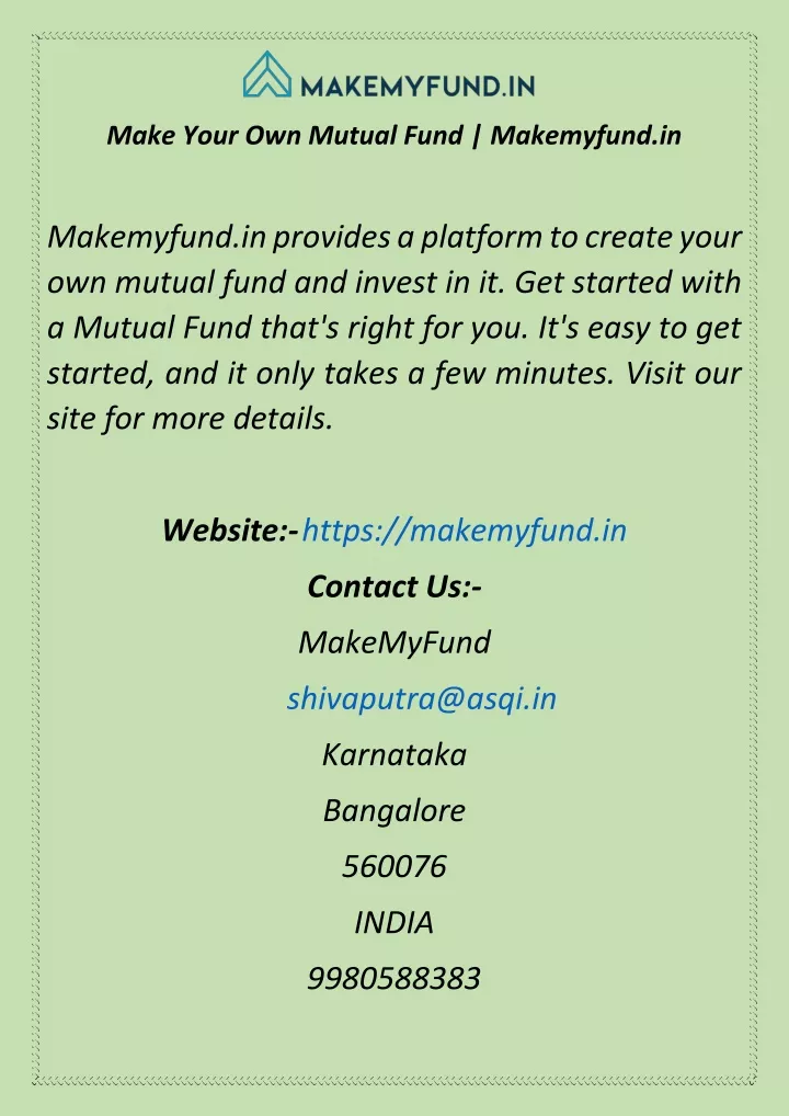 make your own mutual fund makemyfund in