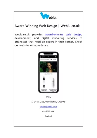 Award Winning Web Design | Weblu.co.uk