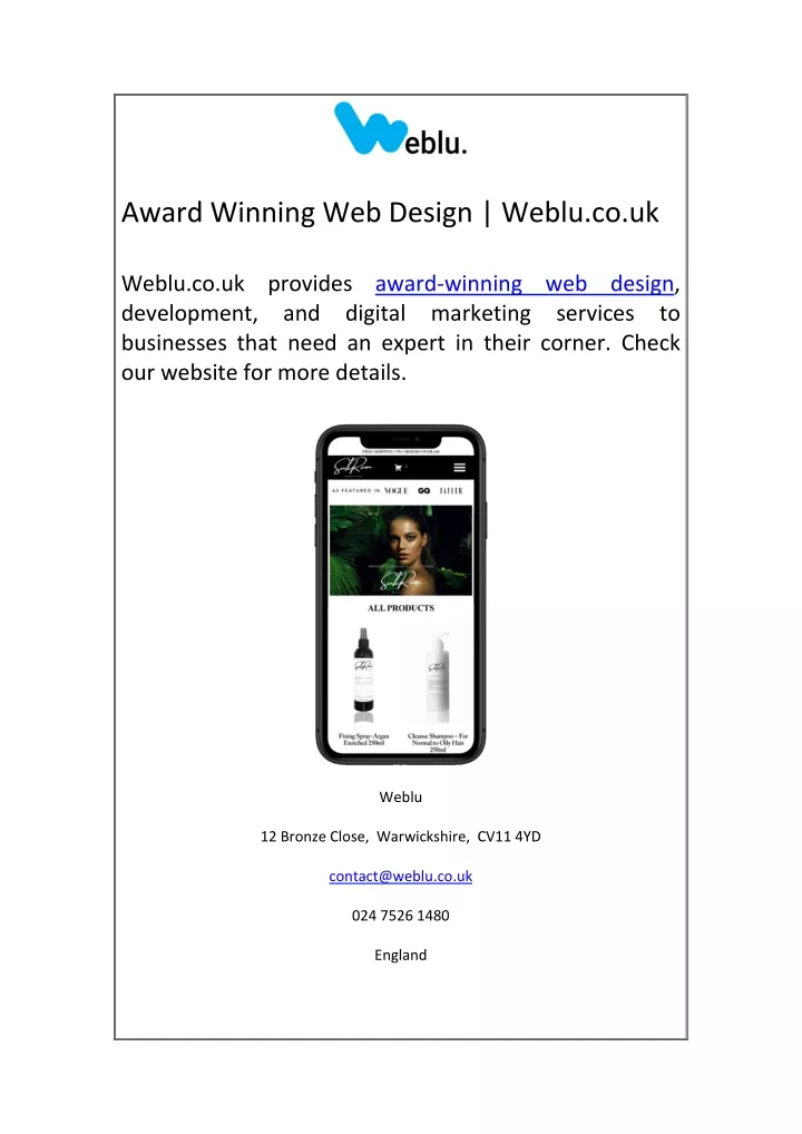 award winning web design weblu co uk
