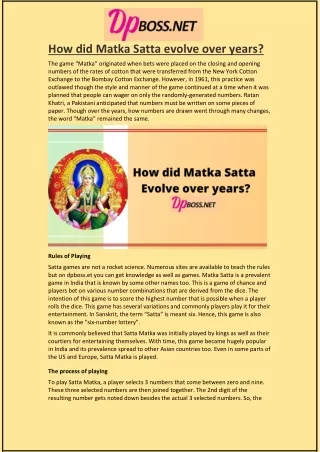 how did matka satta evolve over years