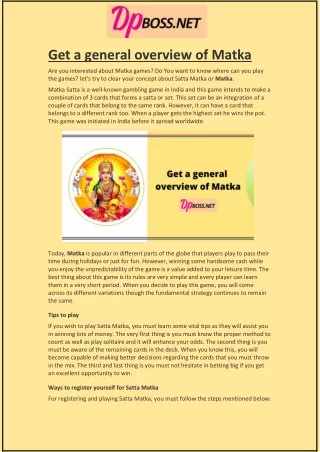 get a general overview of matka