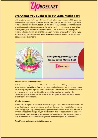 everything you ought to know satta matka fast