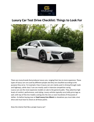 Luxury Car Test Drive Checklist Things to Look For
