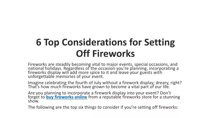 6 top considerations for setting off fireworks