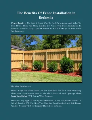 The Benefits Of Fence Installation In Bethesda
