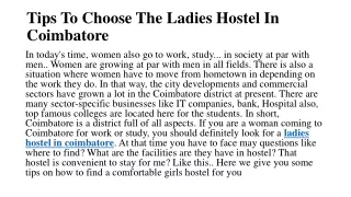 Tips To Choose The Ladies Hostel In Coimbatore​