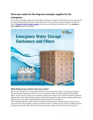 Emergency Gear SuppliesLong Term Water Storage Supplies | Emergency Gear Supplie