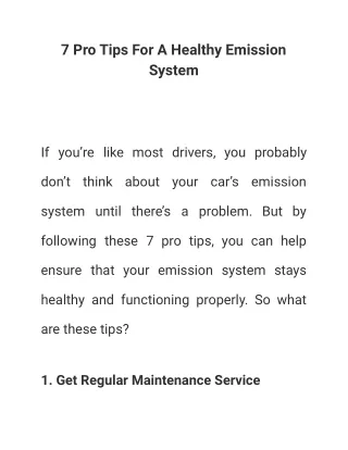 7 Pro Tips For A Healthy Emission System