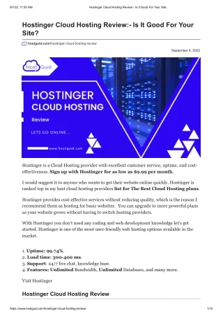 Hostinger Cloud Hosting Review- Is It Good For Your Site_