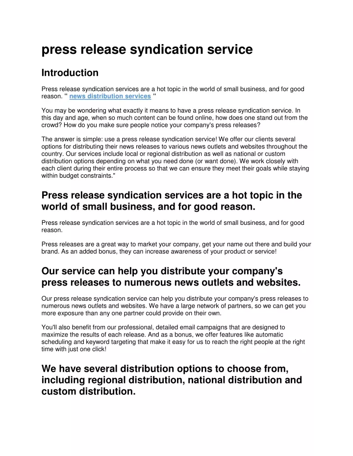 press release syndication service