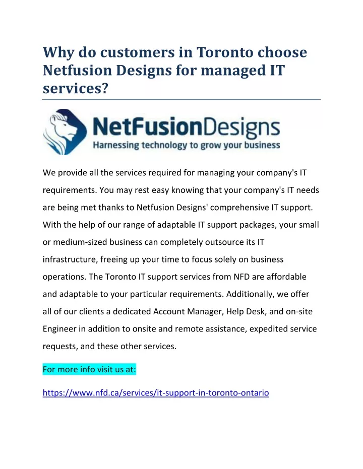 why do customers in toronto choose netfusion