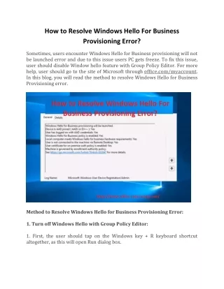 how to resolve windows hello for business