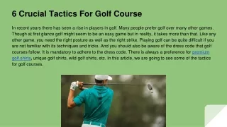 6 Crucial Tactics For Golf Course