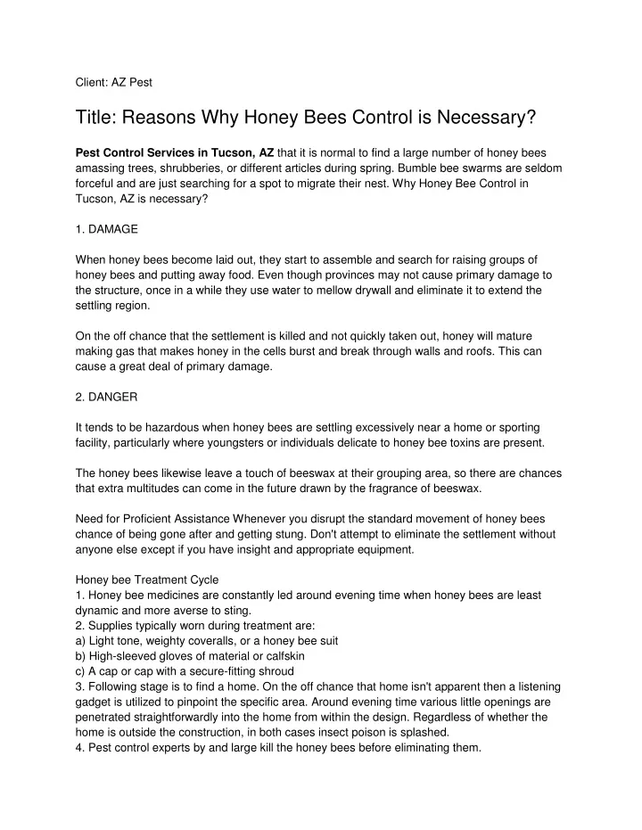 client az pest title reasons why honey bees