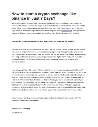 How to start a crypto exchange like binance in Just 7 Days?