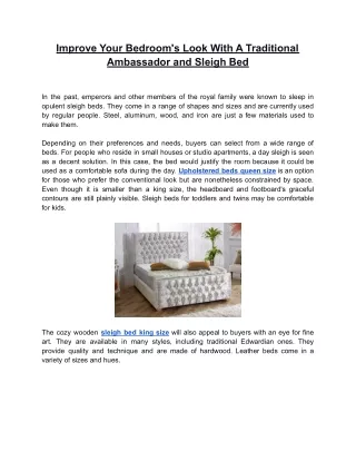 Improve Your Bedroom's Look With A Traditional Ambassador and Sleigh Bed
