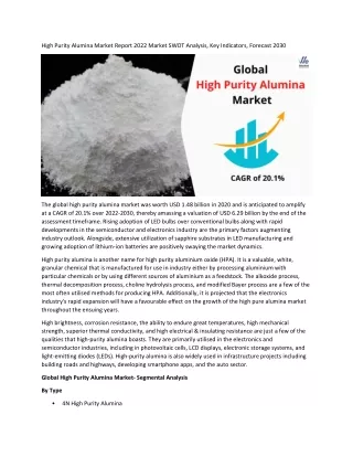 high purity alumina market report 2022 market