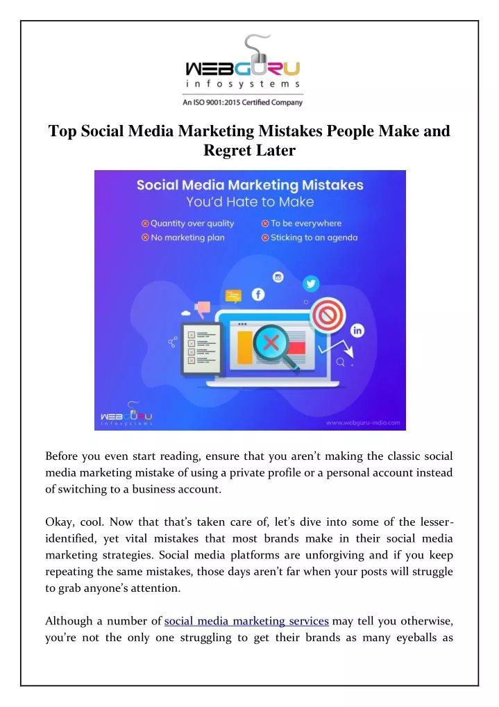 top social media marketing mistakes people make