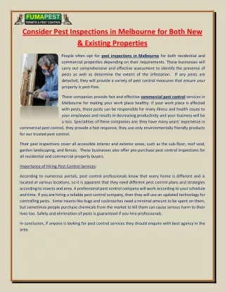 consider pest inspections in melbourne for both