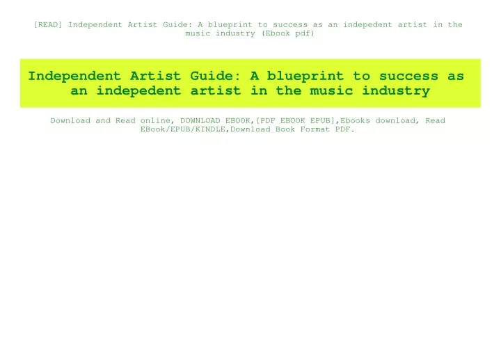 read independent artist guide a blueprint