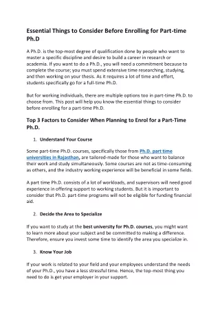 Essential Things to Consider before Enrolling for Part time Ph.D