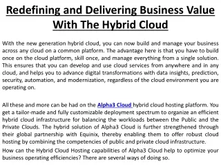 Redefining and Delivering Business Value With The Hybrid Cloud