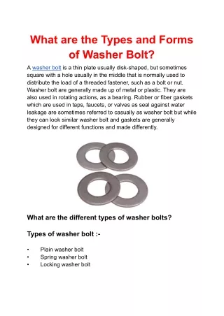 What are the Types and Forms of Washer Bolt?