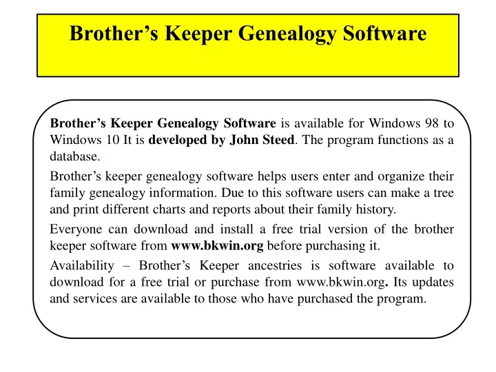 brother s keeper genealogy software