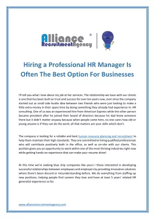 hiring a professional hr manager is often