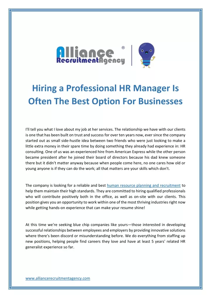 hiring a professional hr manager is often