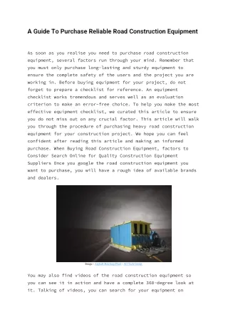 A Guide To Purchase Reliable Road Construction Equipment