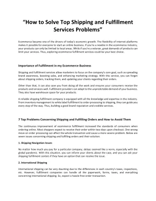 how to solve top shipping and fulfillment