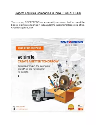 Biggest Logistics Companies in India  | TCIEXPRESS
