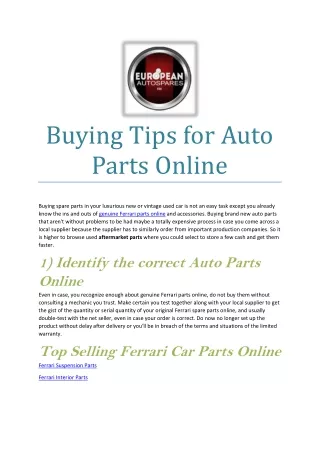 Buying Tips for Auto Parts Online