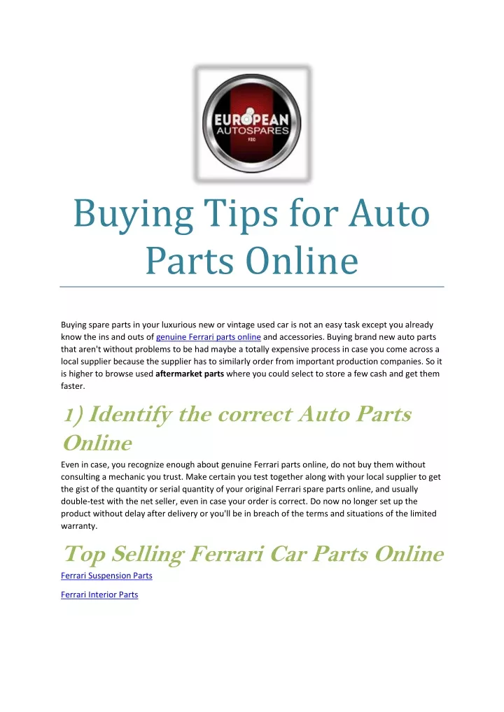 buying tips for auto parts online