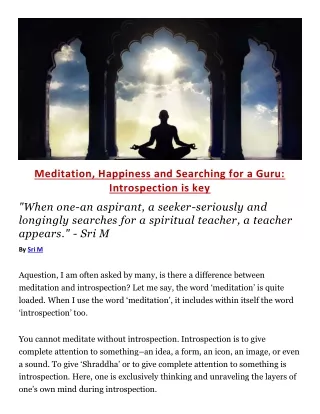 Meditation Happiness and Searching for a Guru Introspection is key