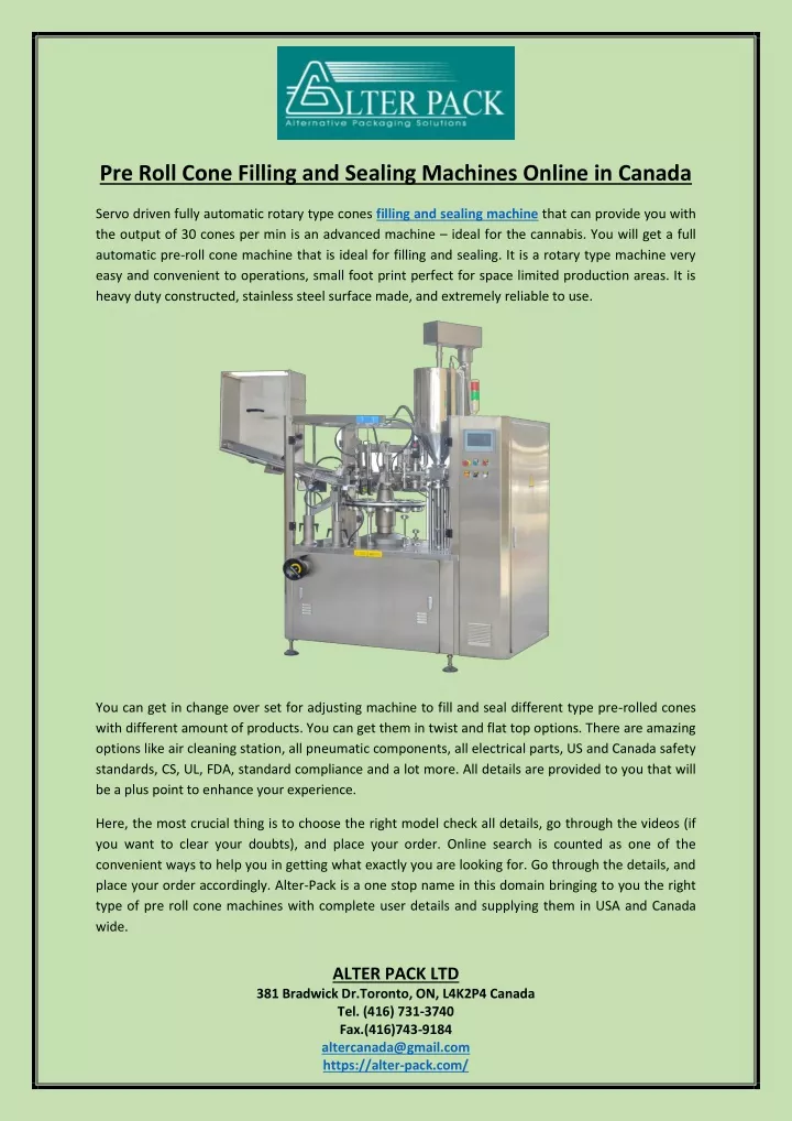 pre roll cone filling and sealing machines online