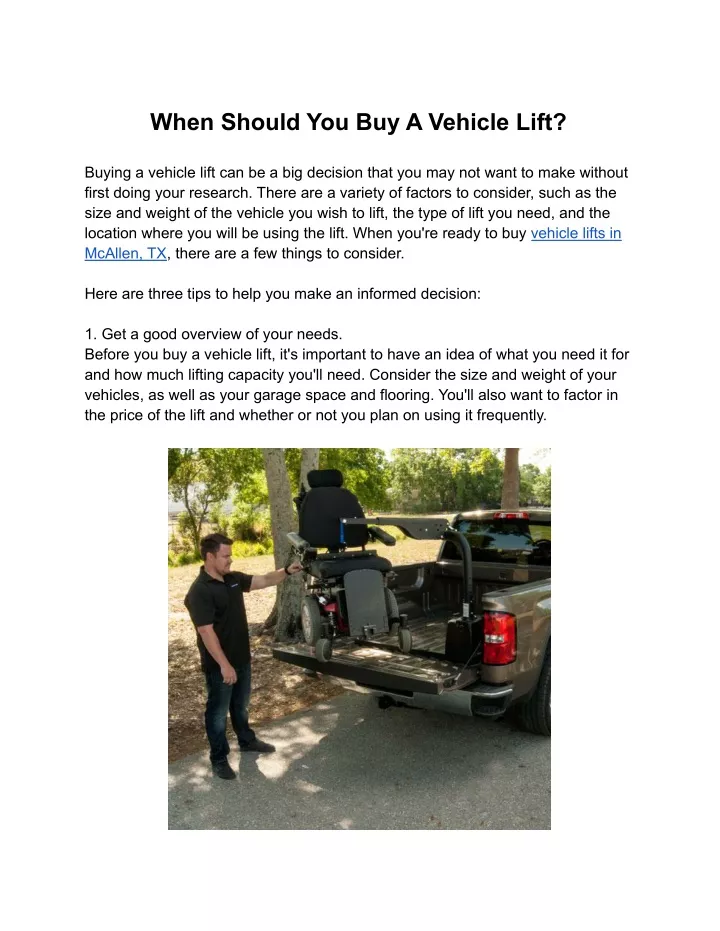 when should you buy a vehicle lift