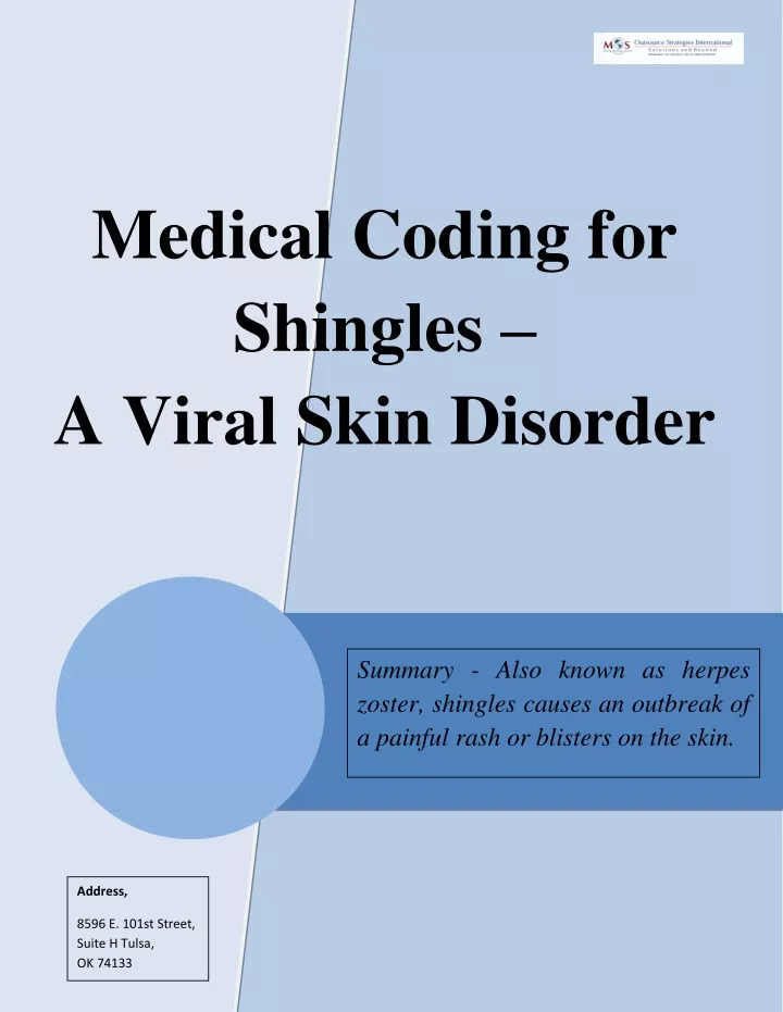 medical coding for shingles a viral skin disorder