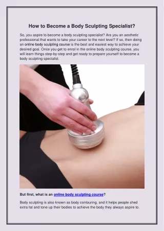 How to Become a Body Sculpting Specialist