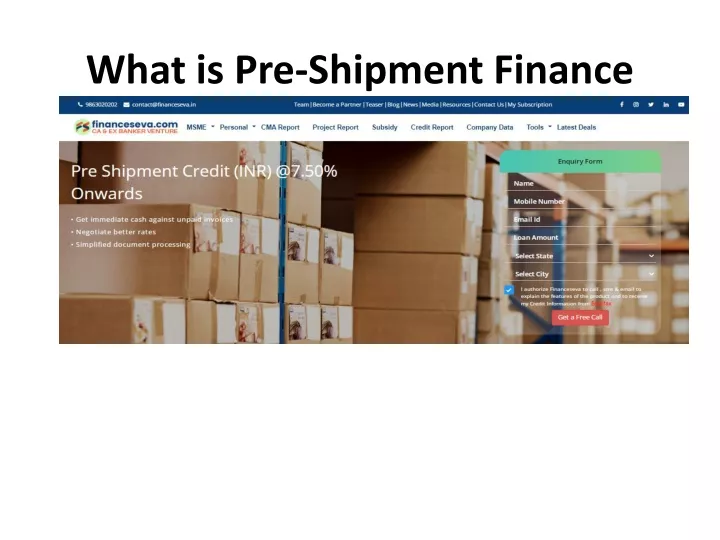 what is pre shipment finance