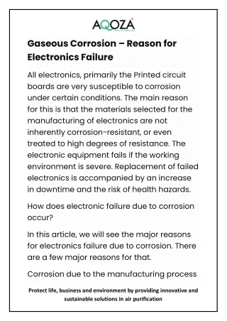 Gaseous Corrosion – Reason for Electronics Failure