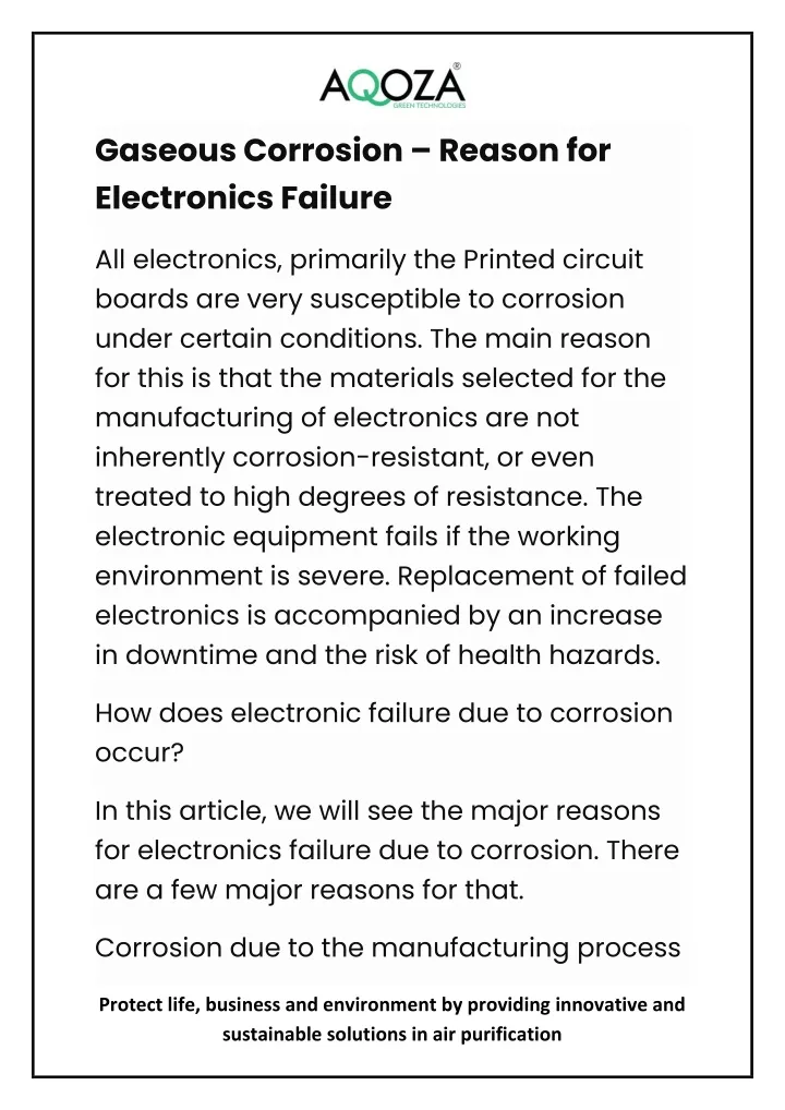 gaseous corrosion reason for electronics failure