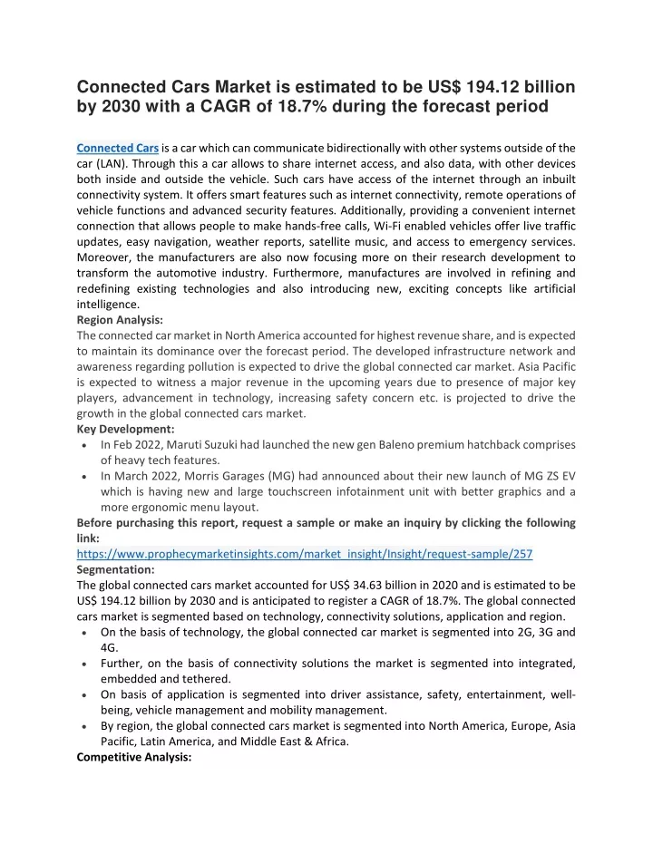 connected cars market is estimated