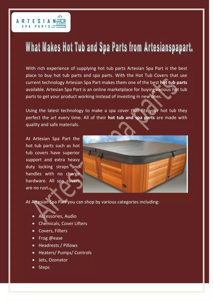 with rich experience of supplying hot tub parts