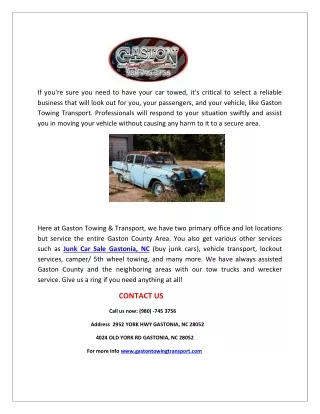 Want to sell your junk car in Gastonia, NC